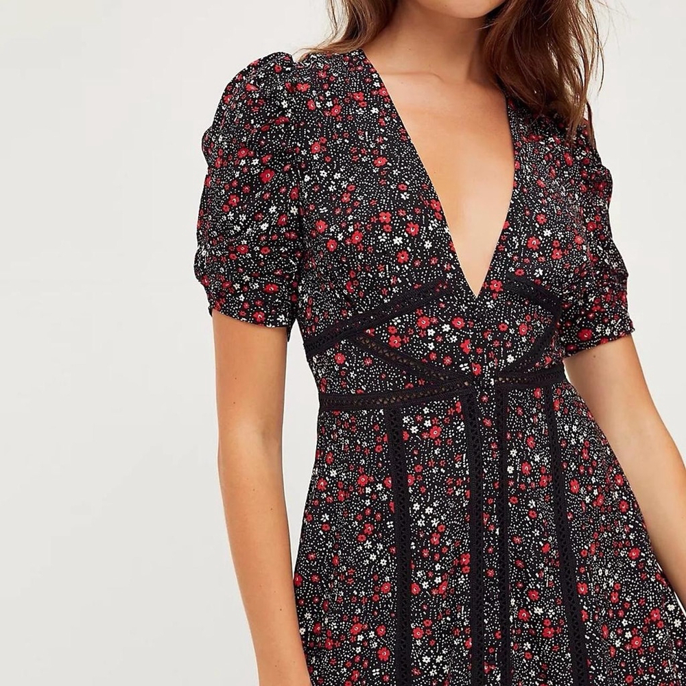 Free People Piece Of Your Heart Boho Festival Floral Print Mini Dress Size XS